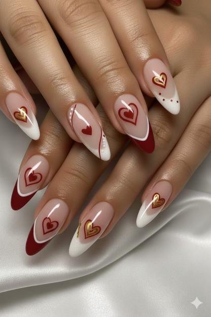30+ Red and White Valentine’s Day Nails