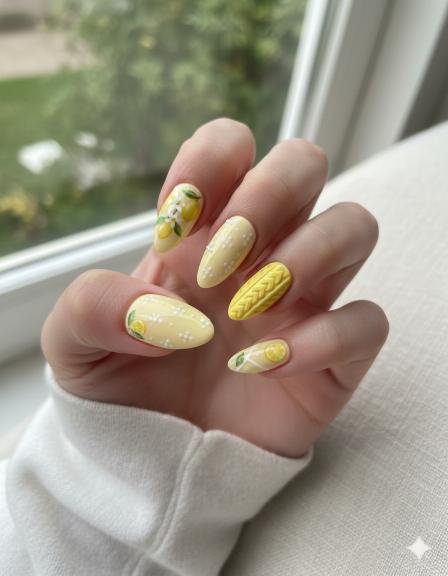 27+ Lemon Yellow Nail Art Design Ideas